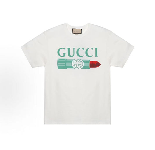 GUCCI T-shirt with letter logo print, round neck, short sleeve, unisex, SS23, women's style, white color