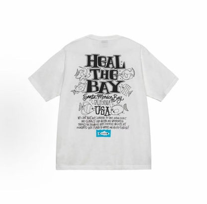 Stussy x Heal the Bay Collaboration Collection SS23 HEAL THE BAY OCEAN PIGMENT DYED TEE - Round-neck letter-printed loose-fitting short-sleeved American retro T-shirt, available for both men and women.