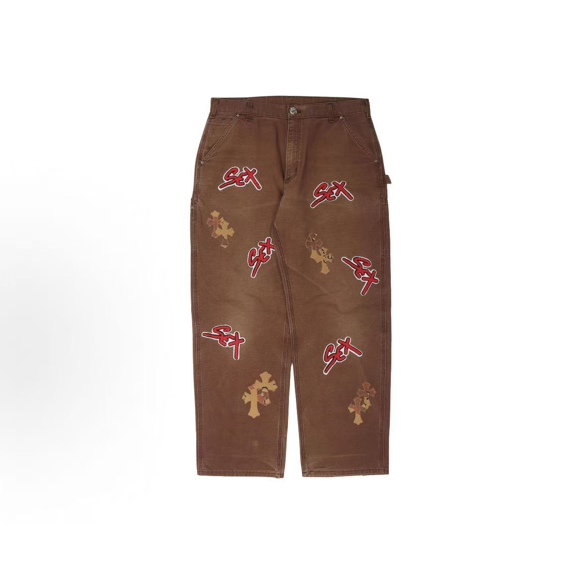 Chrome Hearts Matty Boy series washed vintage print cross denim pants - for both men and women, the same style.