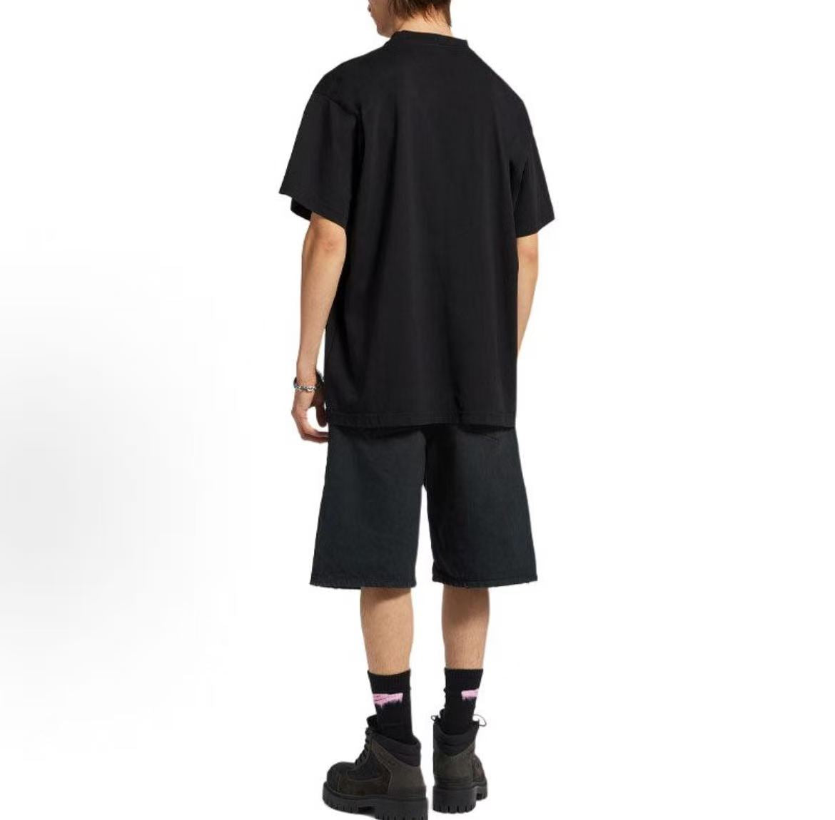 Balenciaga SS26 WET BRUSH Extra-large Round-neck Cotton Logo Short-Sleeve Printed Plain Knit Profile T-shirt Loose Fit Men's Style Black