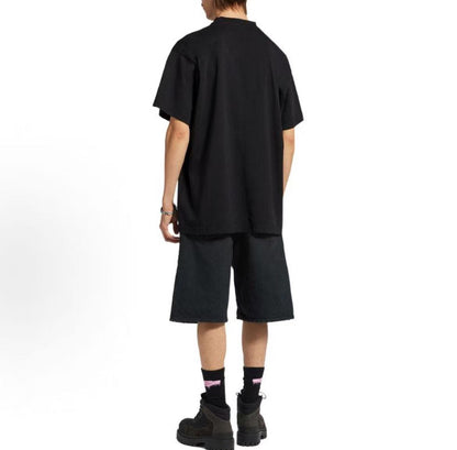 Balenciaga SS26 WET BRUSH Extra-large Round-neck Cotton Logo Short-Sleeve Printed Plain Knit Profile T-shirt Loose Fit Men's Style Black
