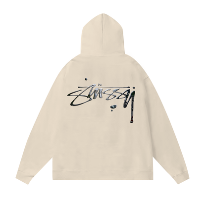 STUSSY BASIC LOGO PRINT HOODIE CREAM