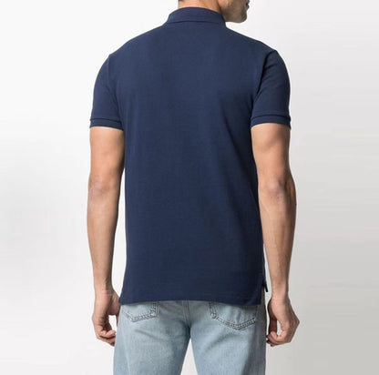 Ralph Lauren FW21 Solid-color Logo Embroidered Pullover Half-Button Short-Sleeve Polo Shirt - Wavy Hair - Men's - Blue