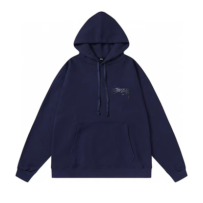 STUSSY BASIC LOGO PRINT HOODIE NAVY