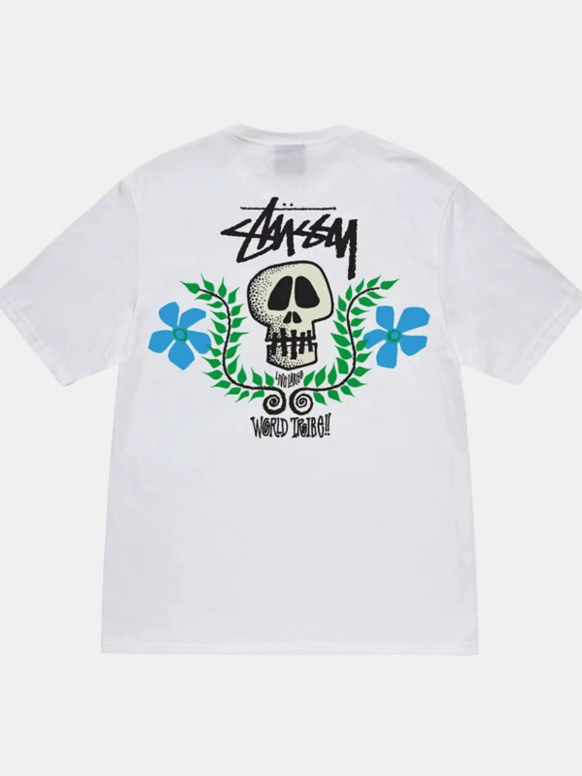 STUSSY FLOWERS SKULL TEE WHITE