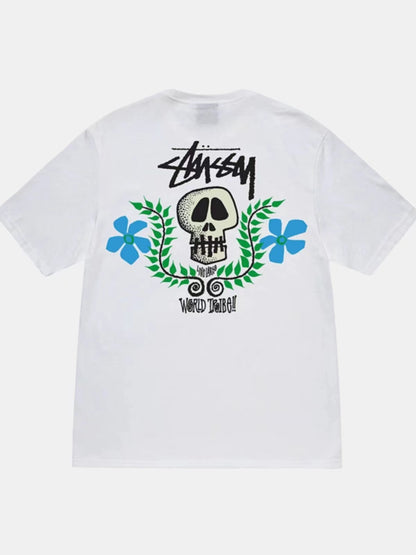 STUSSY FLOWERS SKULL TEE WHITE