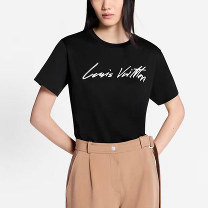 LOUIS VUITTON GOLD MINE collection Handwritten logo cotton knitted short-sleeved FW25 regular T-shirt for women