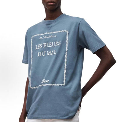 DIOR Dior FW26 Summer BOOK COVER Qixi Festival Limited Edition Collection Cotton Plain Knit Round-neck Pattern Embroidered Loose Short-Sleeved T-Shirt Men's Style
