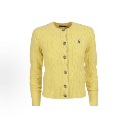Ralph Lauren FW22 Solid Color Round Neck Single-Button Wool Sweater - Cashmere Sweater - Women's - Yellow
