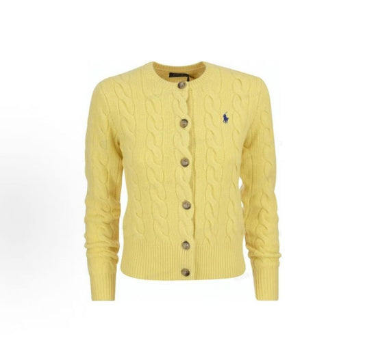 Ralph Lauren FW22 Solid Color Round Neck Single-Button Wool Sweater - Cashmere Sweater - Women's - Yellow