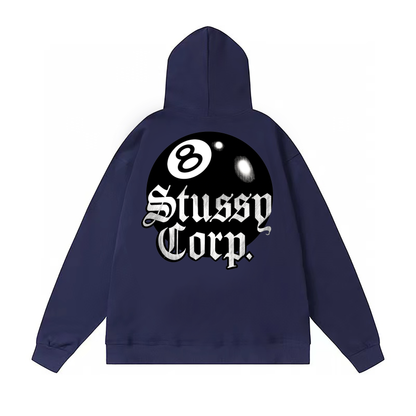 STUSSY BALL 8 PRINT HOODIE NAVY