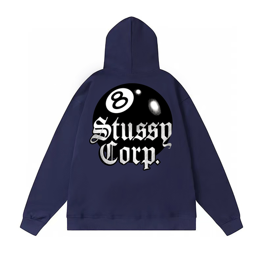 STUSSY BALL 8 PRINT HOODIE NAVY