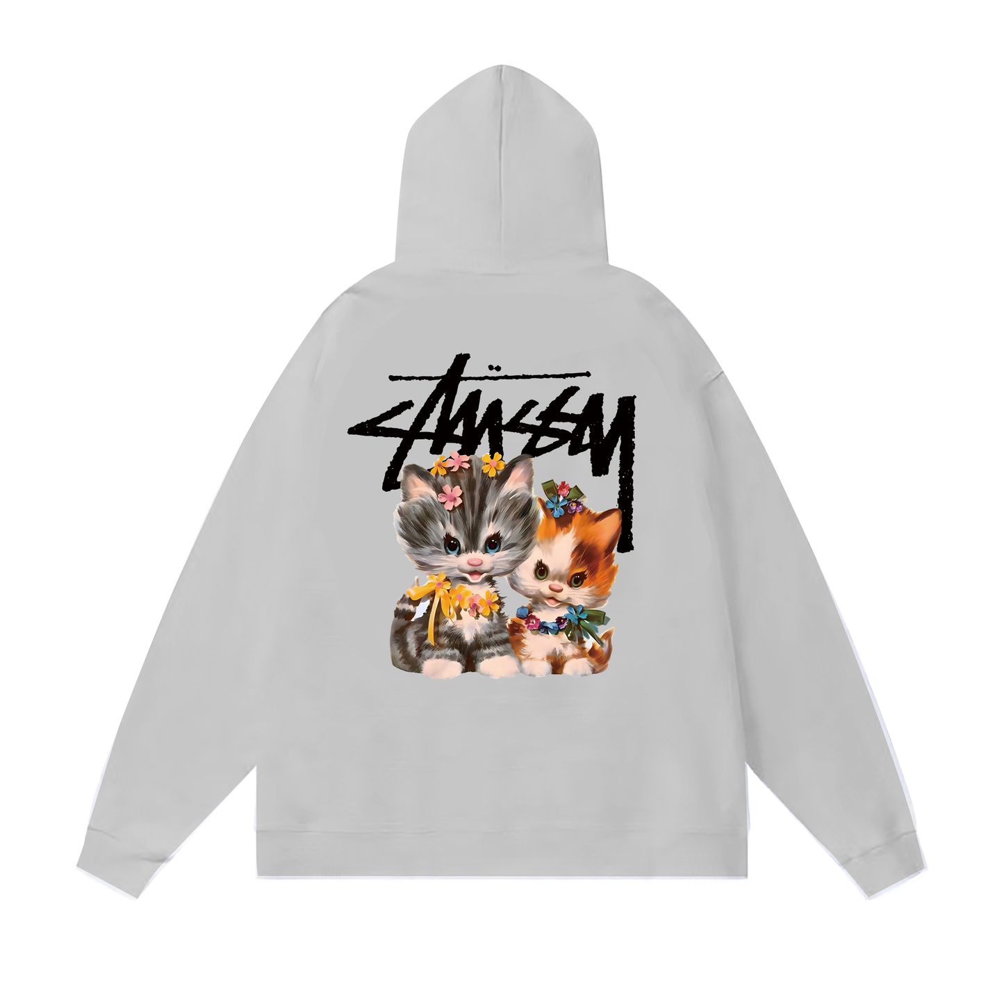 STUSSY CAT PRINT HOODIE GREY