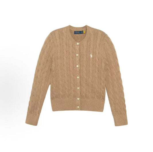 Ralph Lauren Solid Embroidered Plaid Long-Sleeved Knit Shirt - Standard Fit - Women's - Brown