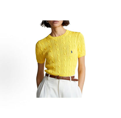 Ralph Lauren SS23 Solid-color Logo Embroidered Pullover Knit Shirt Standard Fit Women's Style Yellow