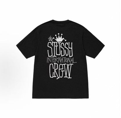 Stussy SS24 Round-neck Short-sleeved American Retro T-shirt with Screen-printed Pattern on Back - The same style for both men and women
