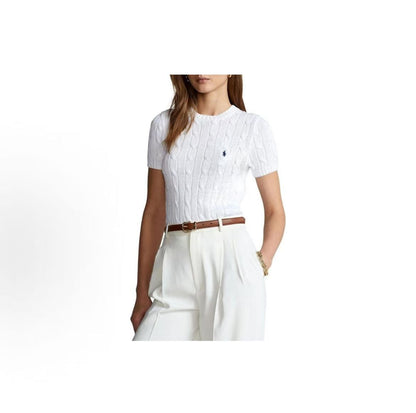 Ralph Lauren SS23 Solid-color Logo Embroidered Knit Top - Standard Fit - Women's - White