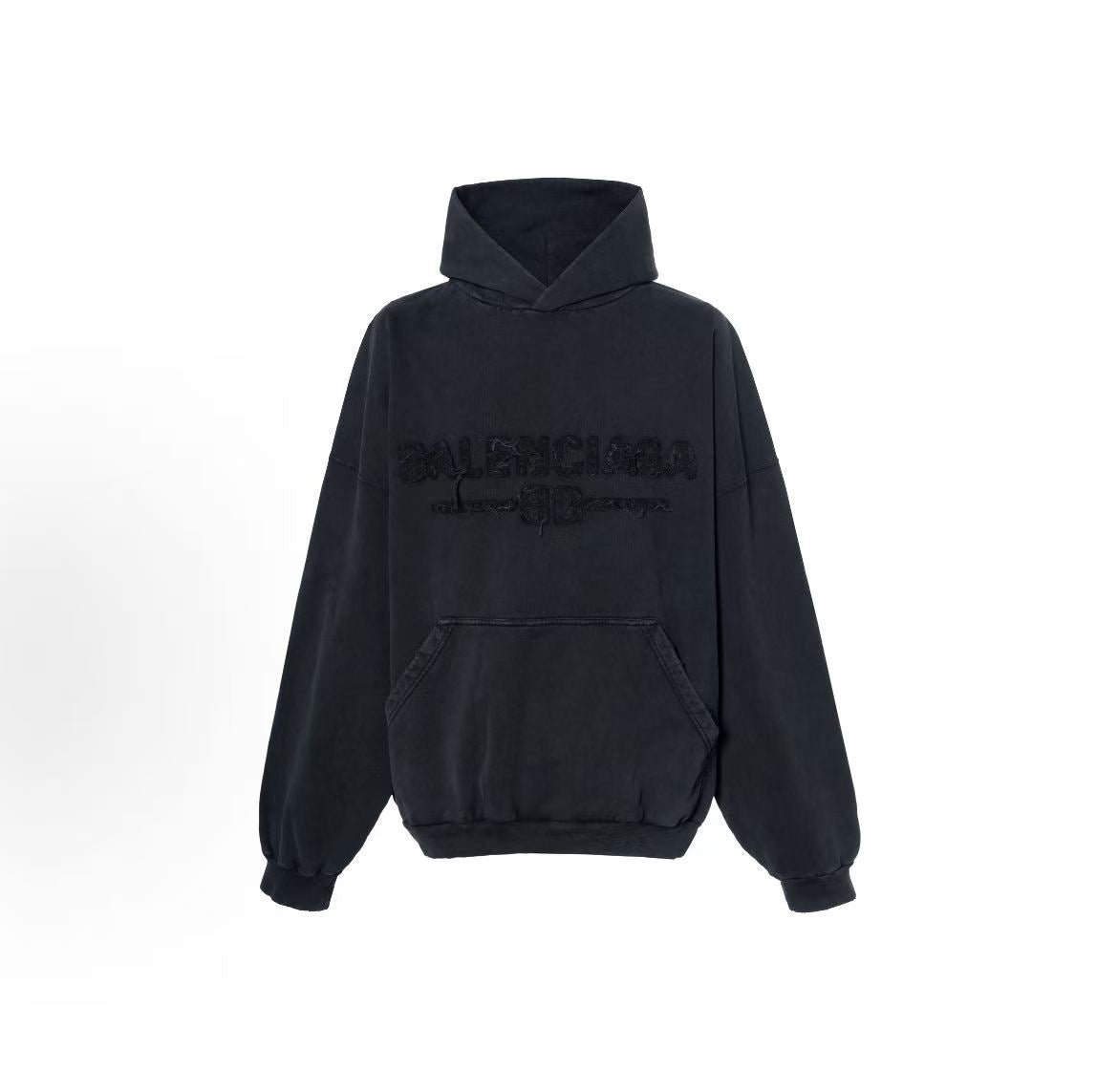 Balenciaga SS25 Solid-color Drop-shoulder Long-sleeved Hooded Zip-Up Sweater in Loose Fit for Men, in Black Color