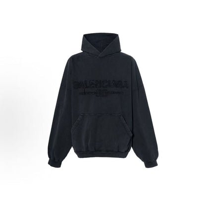 Balenciaga SS25 Solid-color Drop-shoulder Long-sleeved Hooded Zip-Up Sweater in Loose Fit for Men, in Black Color