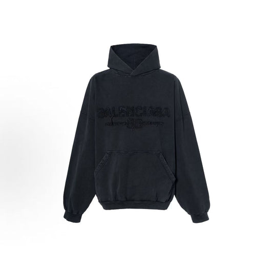 Balenciaga SS25 Solid-color Drop-shoulder Long-sleeved Hooded Zip-Up Sweater in Loose Fit for Men, in Black Color