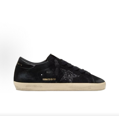 Golden Goose Super-Star Ltd Women's Black Low-Top Sneakers – Round Toe, Lace-Up, Glitter Star, Leather Heel Tab