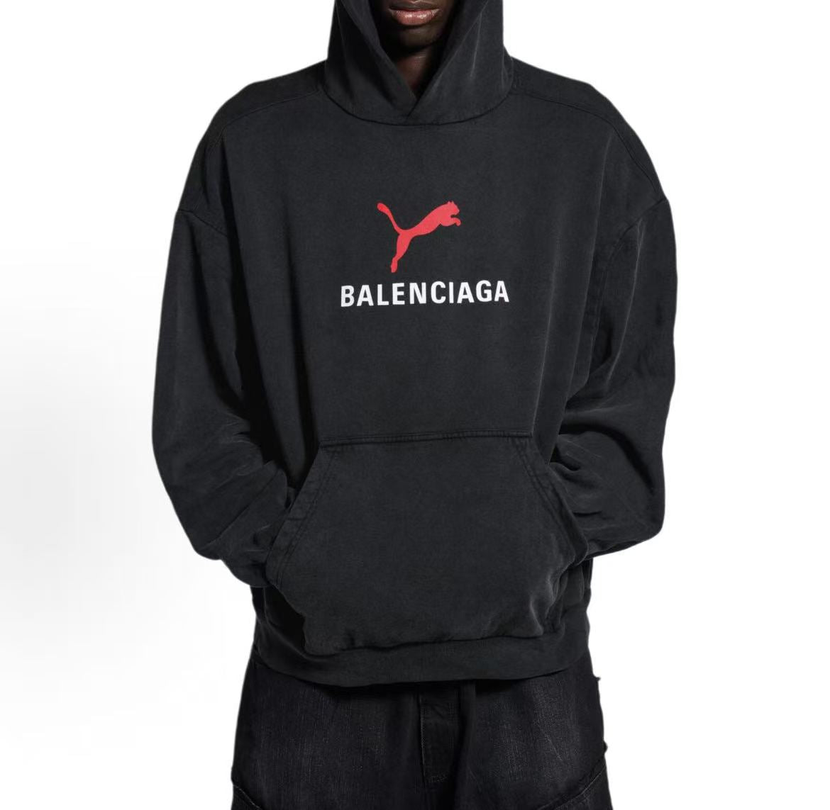 Balenciaga x PUMA / Puma FW25 Fade Washed Hooded Crocodile-Style Padded Long-Sleeved Jacket Regular Fit Men's Style