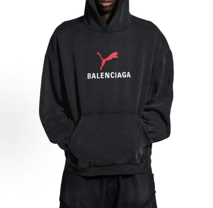 Balenciaga x PUMA / Puma FW25 Fade Washed Hooded Crocodile-Style Padded Long-Sleeved Jacket Regular Fit Men's Style