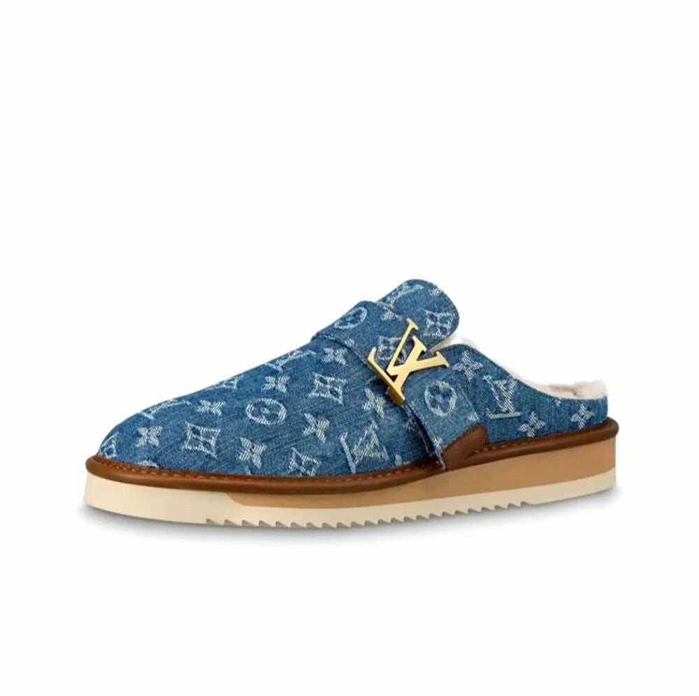 LOUIS VUITTON Cosy denim wear-resistant comfortable overtop slippers men's blue