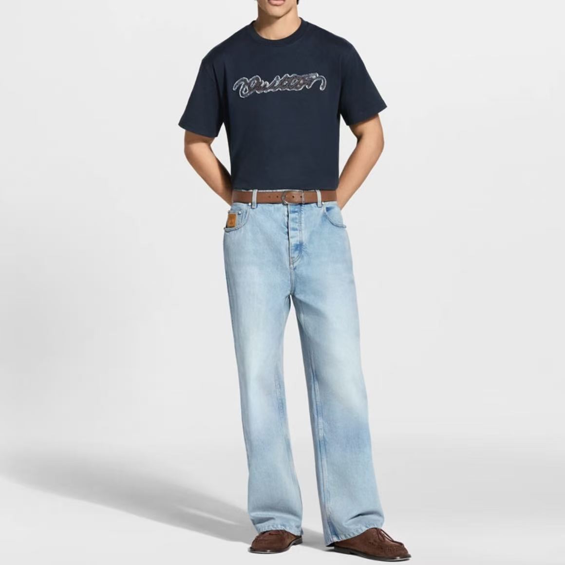 LOUIS VUITTON FW26 Autumn-Winter Collection Solid Letter Logo Round-neck T-Shirt for Men