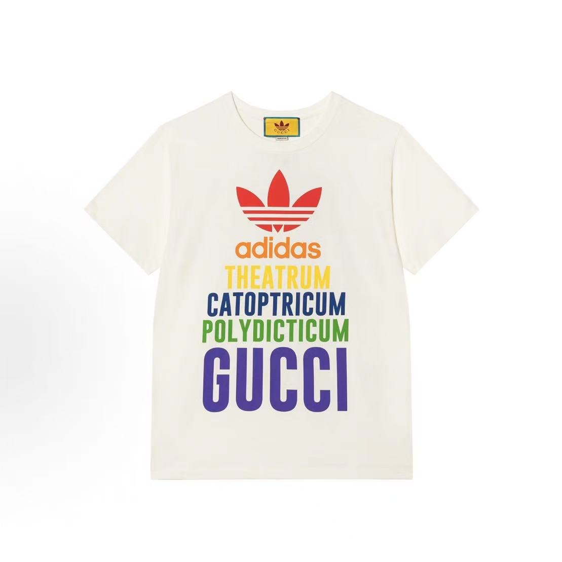 GUCCI x ADIDAS ORIGINALS Letter Logo Printed Round-neck Short-sleeved Collarless T-Shirt Collaboration Style for Autumn/Winter 2022 Women's Size: Brown