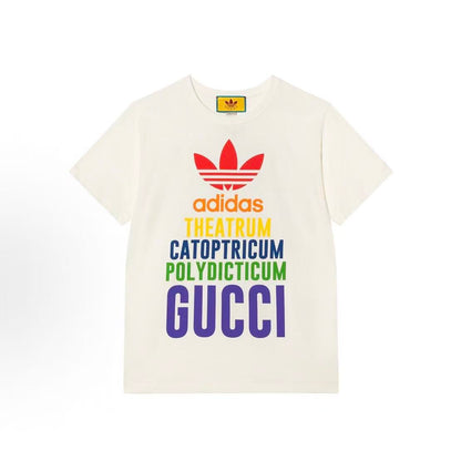 GUCCI x ADIDAS ORIGINALS Letter Logo Printed Round-neck Short-sleeved Collarless T-Shirt Collaboration Style for Autumn/Winter 2022 Women's Size: Brown