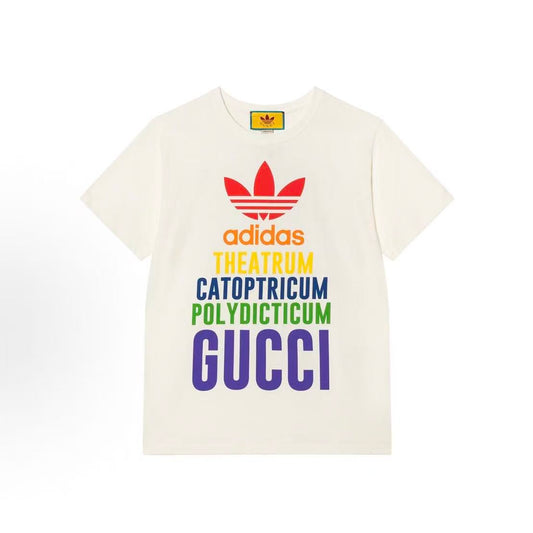 GUCCI x ADIDAS ORIGINALS Letter Logo Printed Round-neck Short-sleeved Collarless T-Shirt Collaboration Style for Autumn/Winter 2022 Women's Size: Brown