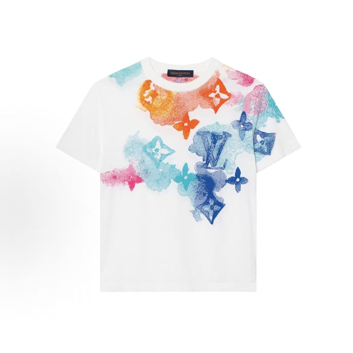 LOUIS VUITTON Ink-Style Logo Letter Print Round Neck Short Sleeve T-Shirt for Men, Patterned