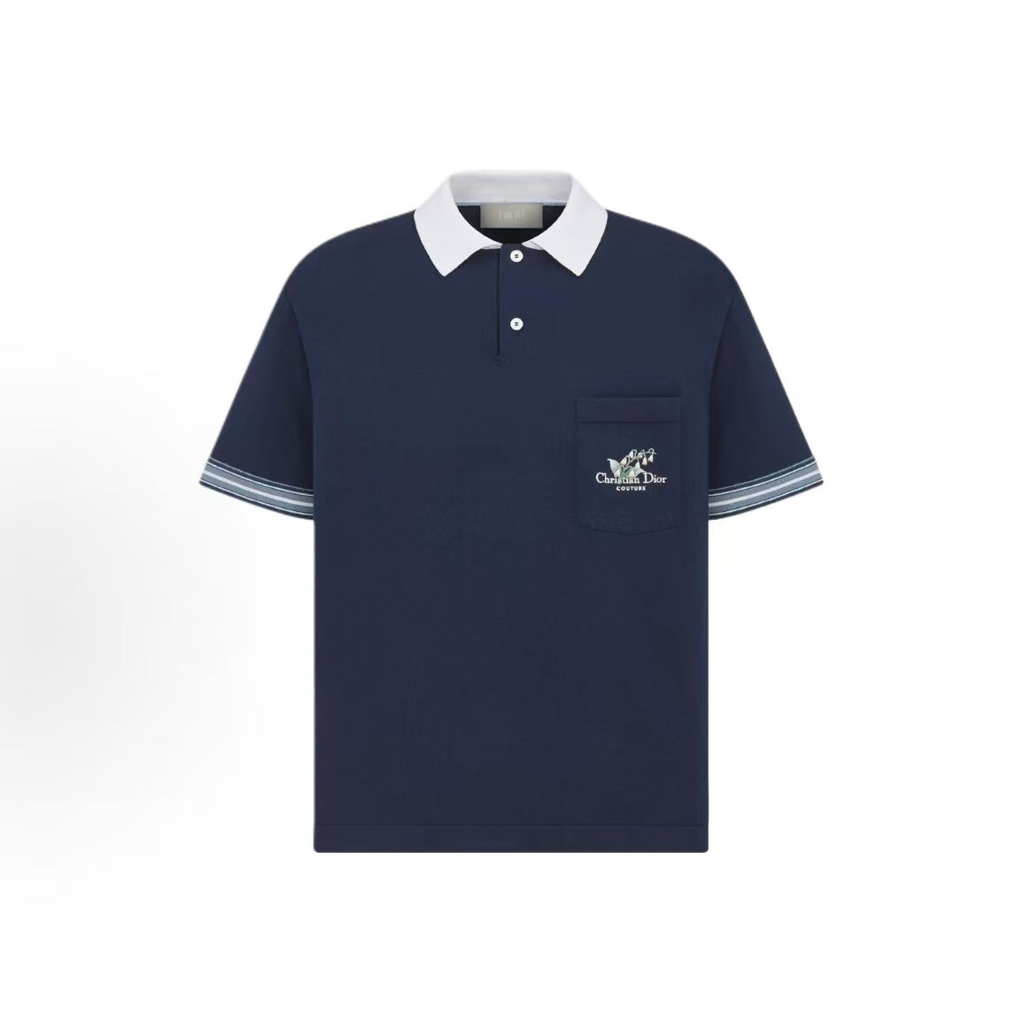 DIOR (Dior) Autumn 2025 Men's Collection - Knitted Plain Cotton Shirt in a Fitted Style by Christian Dior Couture with Lily-of-the-Valley Embroidery - Men's Style - Blue