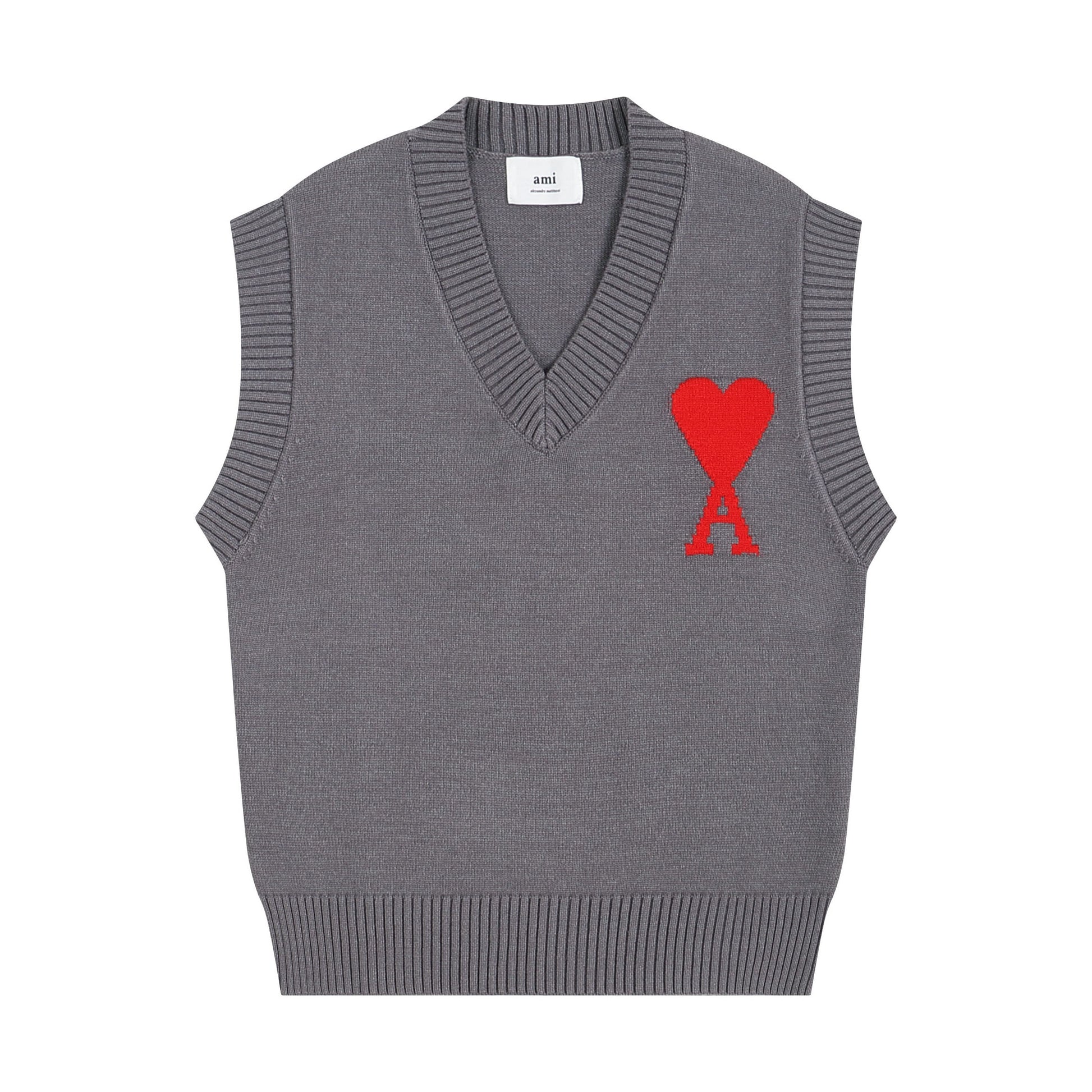 AMI Big Logo Sleeveless Sweater Grey