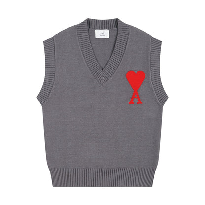 AMI Big Logo Sleeveless Sweater Grey