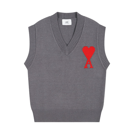 AMI Big Logo Sleeveless Sweater Grey