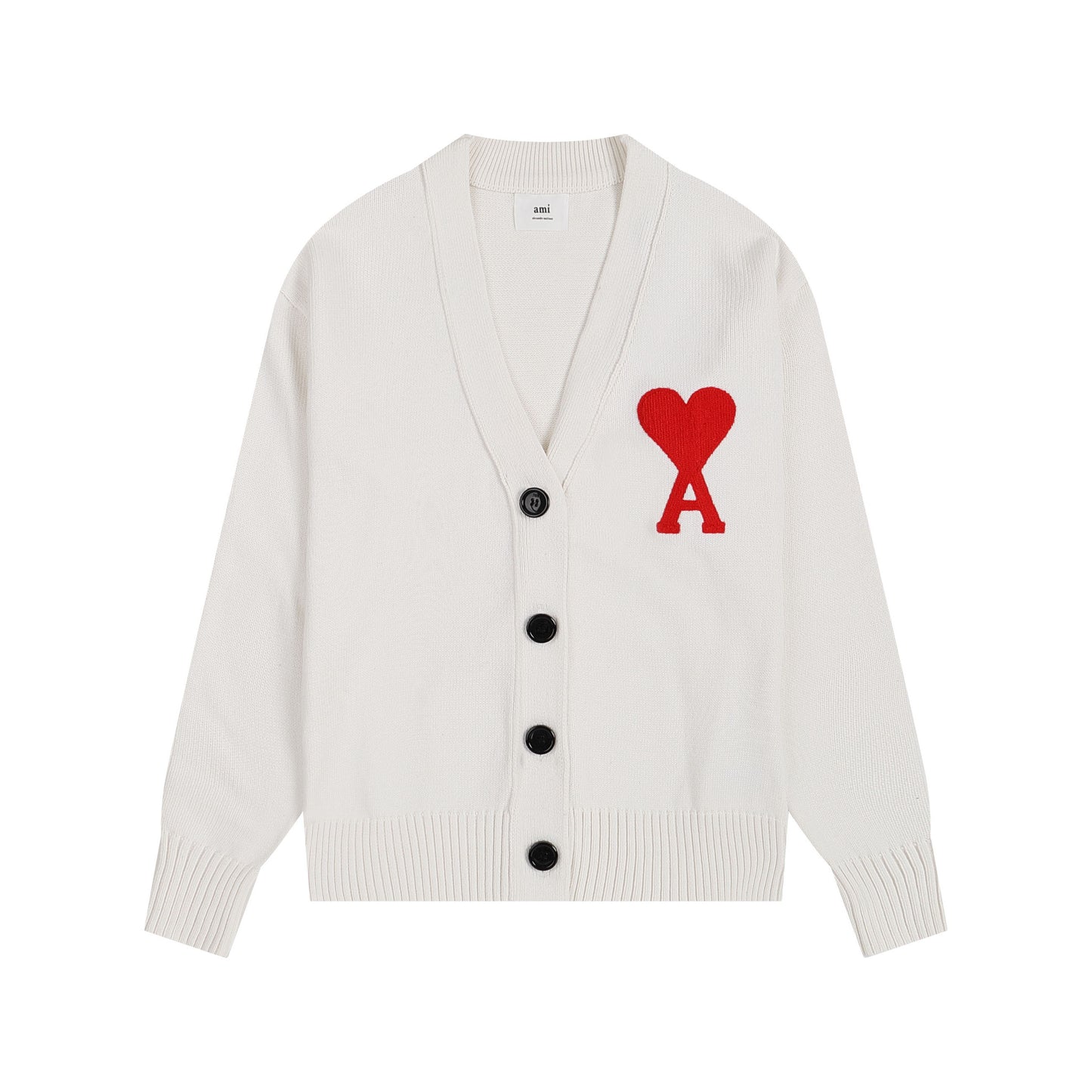 AMI Big Logo Button Sweater Beige
