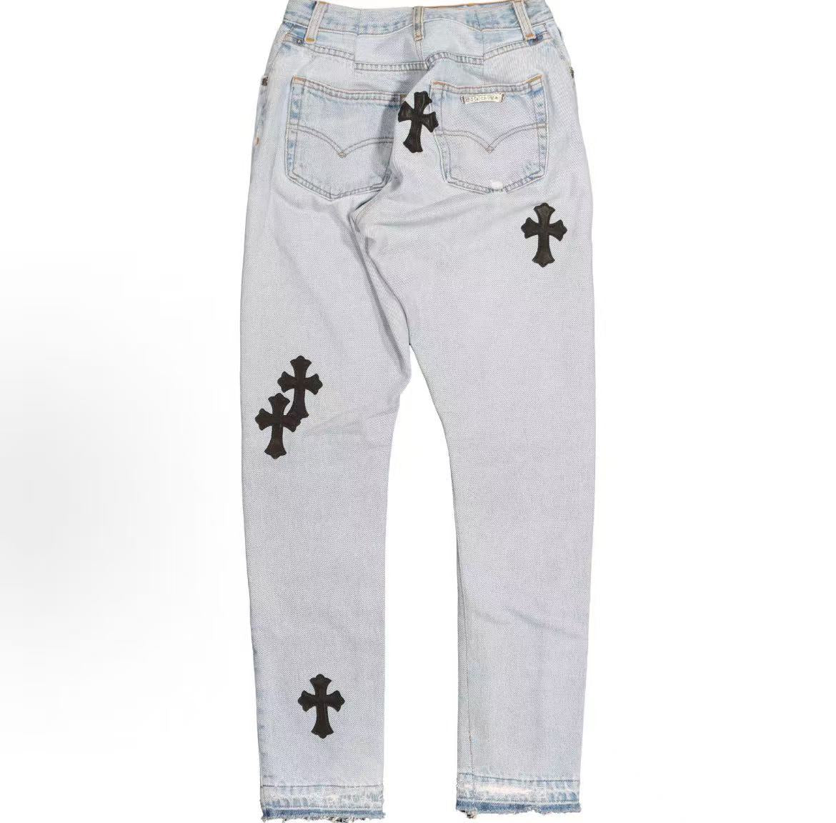 Chrome Hearts × Levi's Solid Cross-Striped Cotton Denim Pants - for both men and women alike