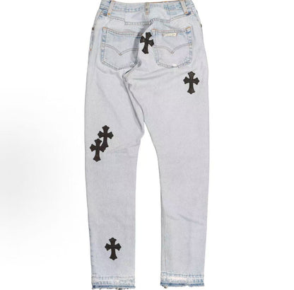 Chrome Hearts × Levi's Solid Cross-Striped Cotton Denim Pants - for both men and women alike
