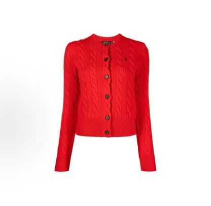 Ralph Lauren FW22 Solid Color Single-Button Long-Sleeved Round-neck Sweater in Wool - Sweater - Women's - Red