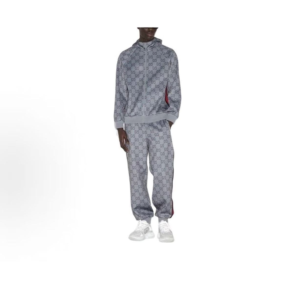 GUCCI 2024 Autumn Early Season Collection - Logo Embroidered Full Pattern Hooded Jacket - Men's Style - Gray