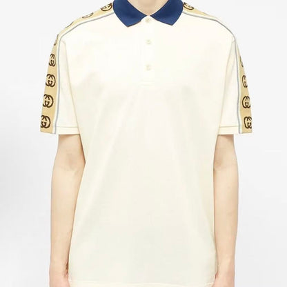 GUCCI Polo shirt with logo pattern, short sleeves, crew neck, men's style, ivory white