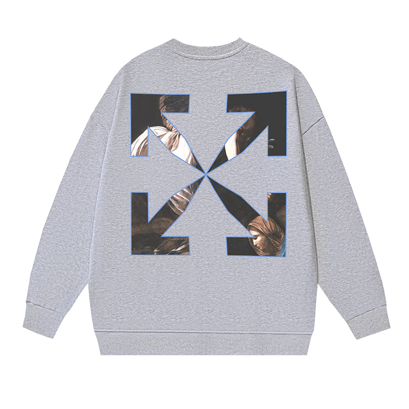 OFF WHITE CARAVAGGIO ANGEL ARROW CREW NECK HOODIE GREY