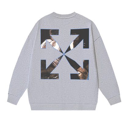 OFF WHITE CARAVAGGIO ANGEL ARROW CREW NECK HOODIE GREY