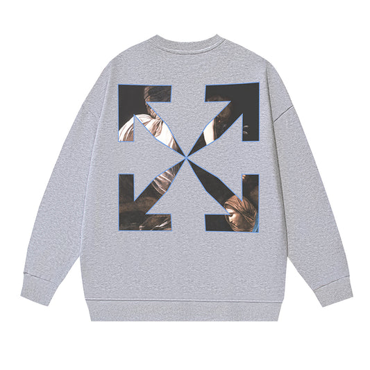 OFF WHITE CARAVAGGIO ANGEL ARROW CREW NECK HOODIE GREY
