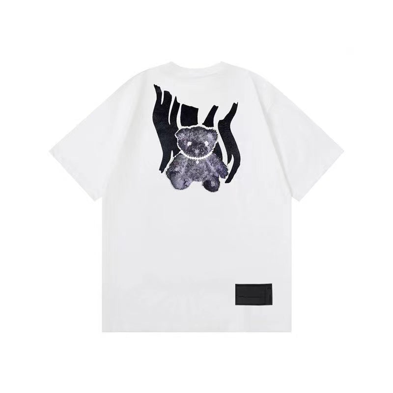 WE11DONE 2021 New Reflection Flocking Luminous Bear Tee White
