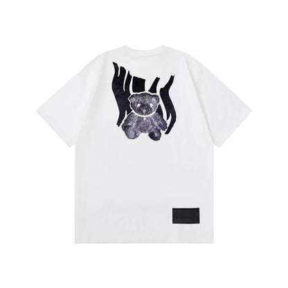 WE11DONE 2021 New Reflection Flocking Luminous Bear Tee White