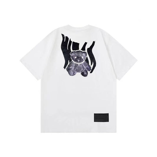 WE11DONE 2021 New Reflection Flocking Luminous Bear Tee White