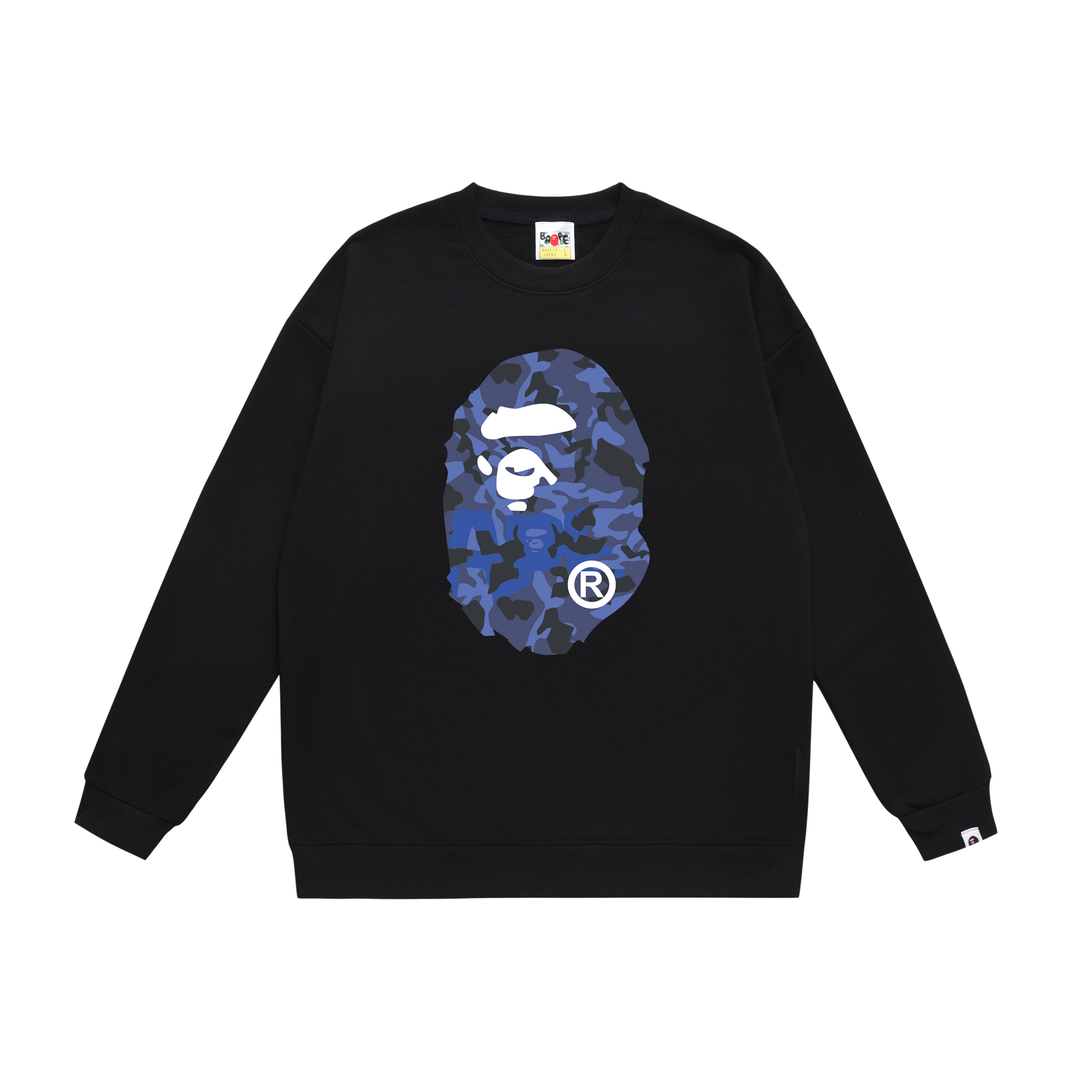 A Bathing Ape Blue Ape Head Print Hoodie Black